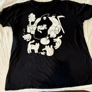 Black Matter Black Tee with White Cat Design